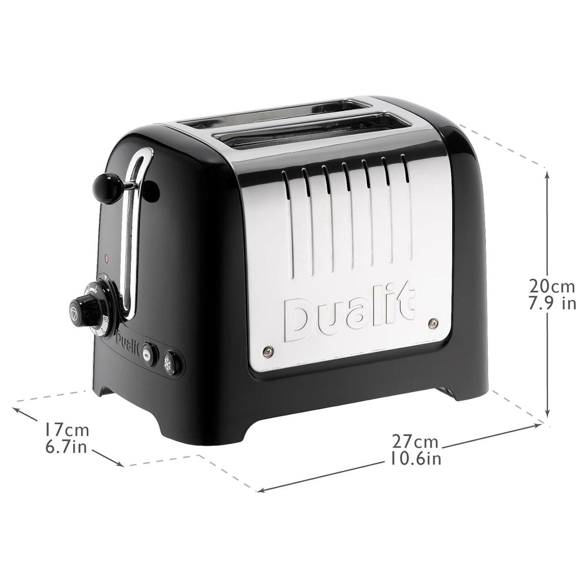 Dualit 2 Slice Lite Toaster 1.1kW Stainless Steel with High Gloss Black Trim 36mm Wide Slots Bagel & Defrost Functions - Image 3