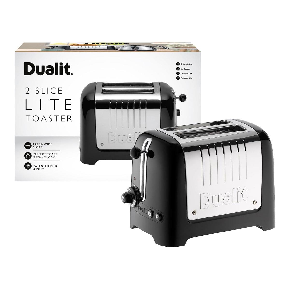 Dualit 2 Slice Lite Toaster 1.1kW Stainless Steel with High Gloss Black Trim 36mm Wide Slots Bagel & Defrost Functions - Image 10