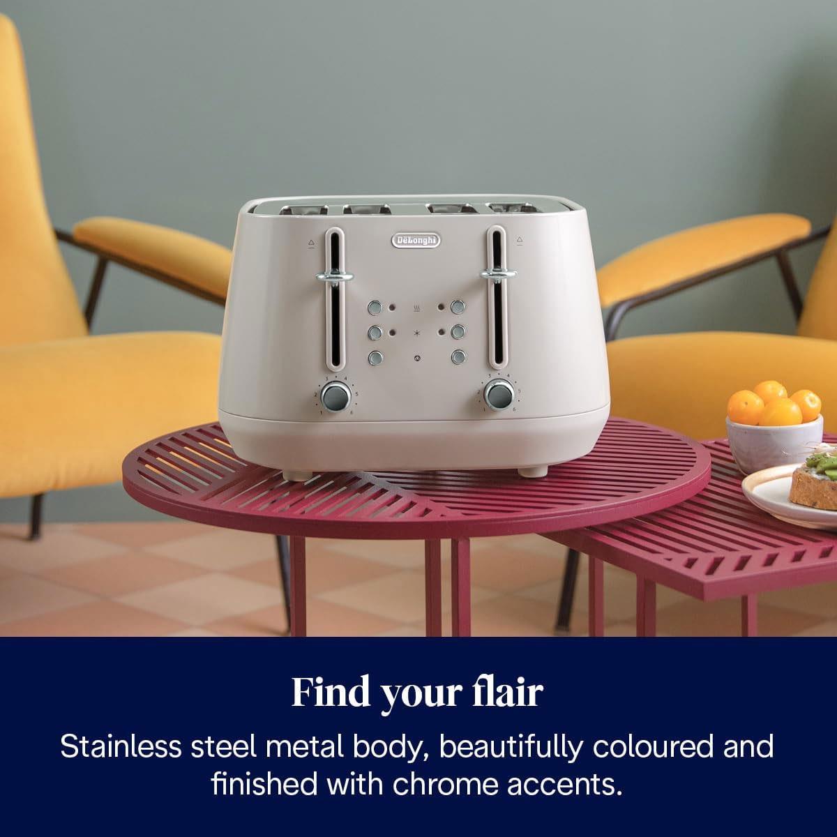 DeLonghi Eclettica 4 Slot Toaster Stainless Steel Beige with Defrost Reheat Functions and Progressive Browning Control - Image 2