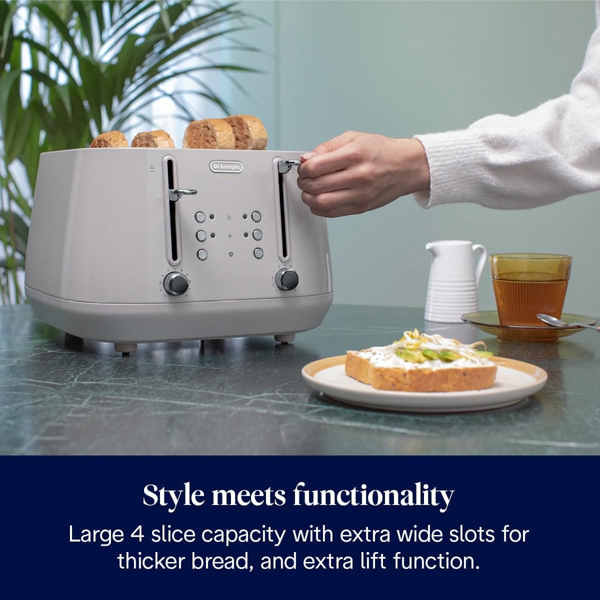 DeLonghi Eclettica 4 Slot Toaster Stainless Steel Beige with Defrost Reheat Functions and Progressive Browning Control - Image 3