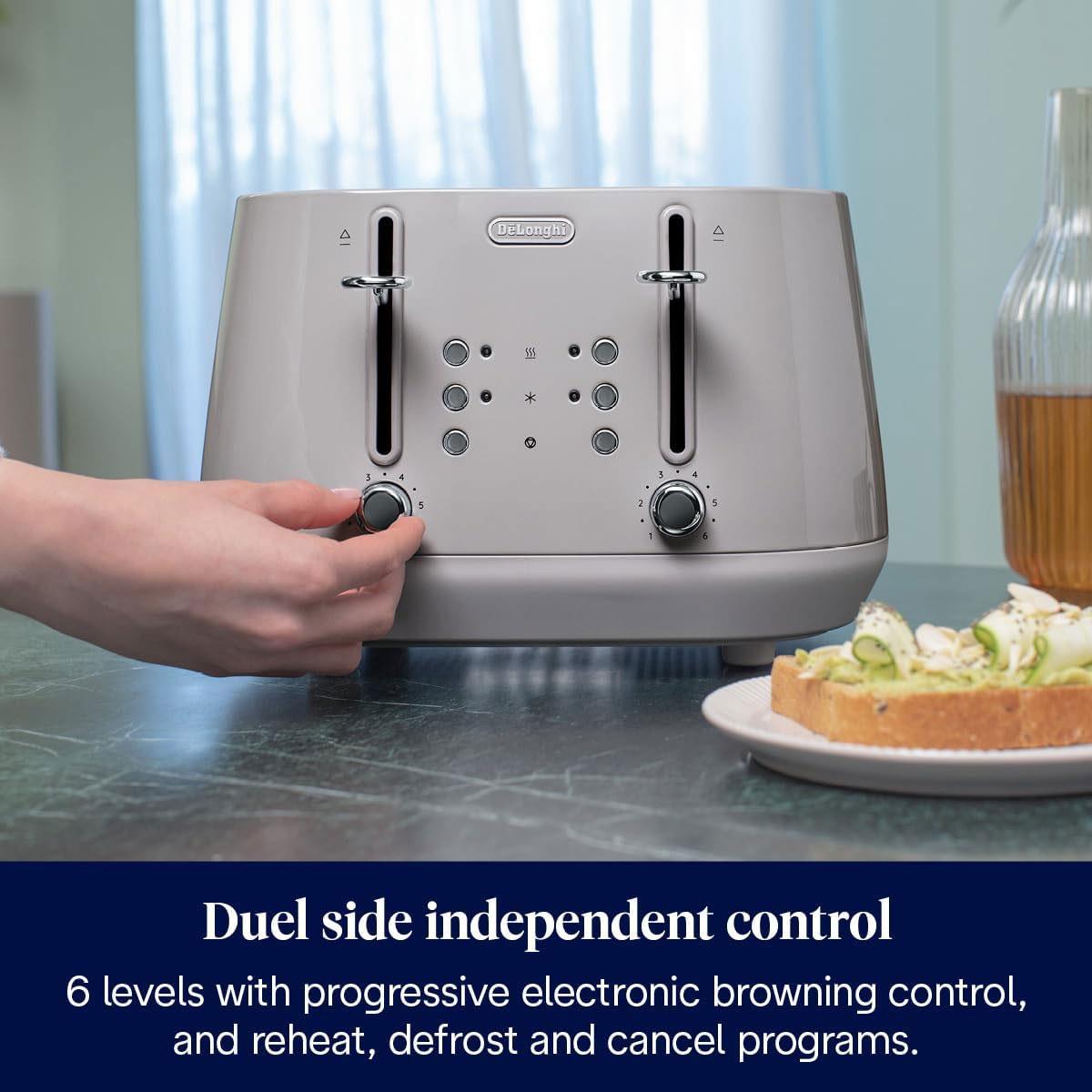 DeLonghi Eclettica 4 Slot Toaster Stainless Steel Beige with Defrost Reheat Functions and Progressive Browning Control - Image 5