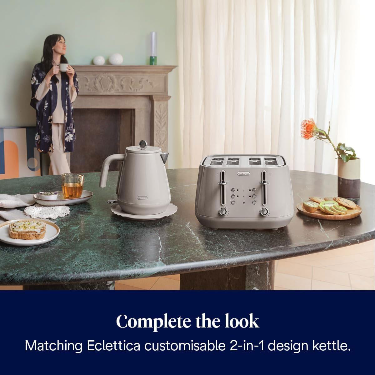 DeLonghi Eclettica 4 Slot Toaster Stainless Steel Beige with Defrost Reheat Functions and Progressive Browning Control - Image 6