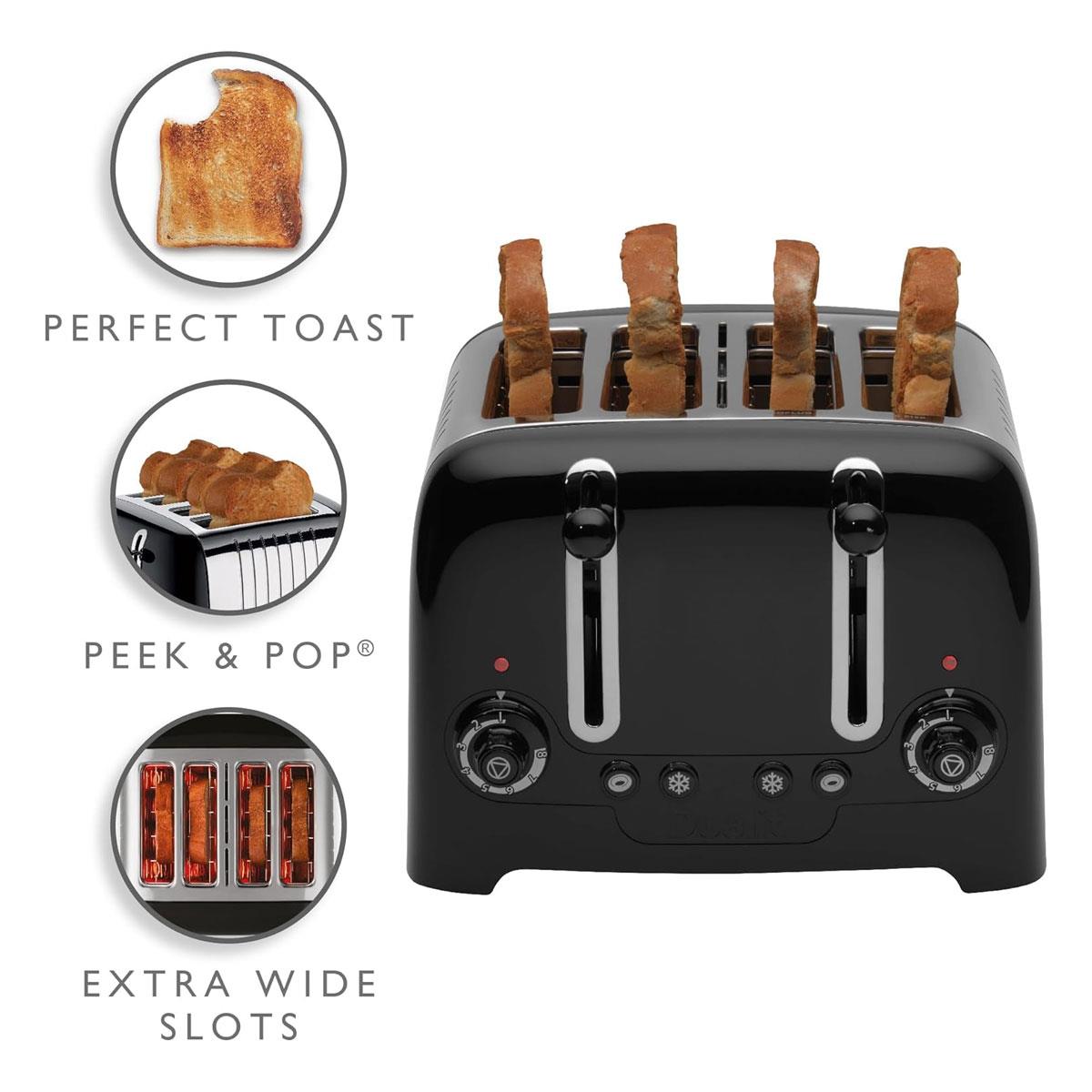 Dualit 4 Slice Lite Toaster 2kW Stainless Steel High Gloss Black with Bagel & Defrost Settings 36mm Wide Slots - Image 5
