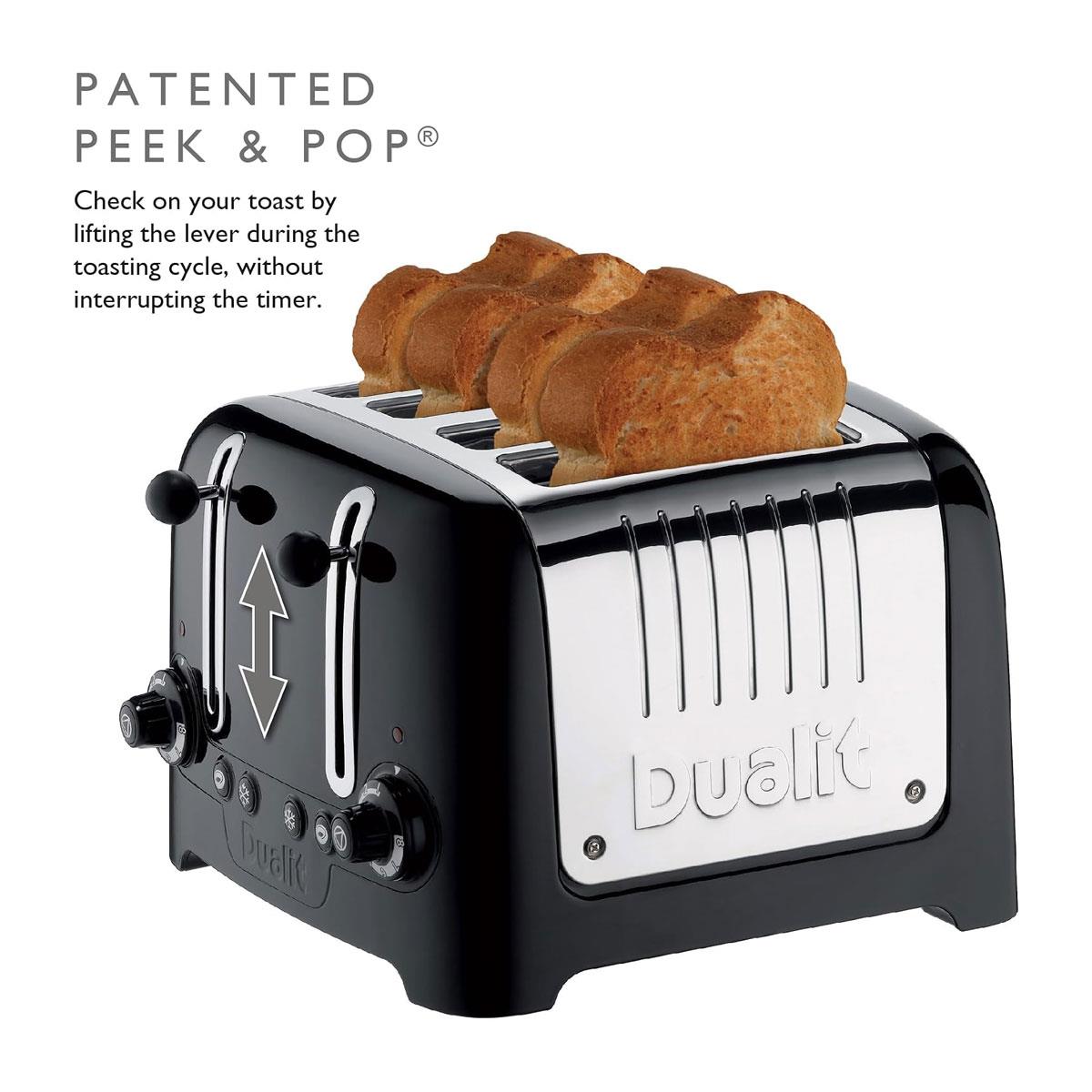 Dualit 4 Slice Lite Toaster 2kW Stainless Steel High Gloss Black with Bagel & Defrost Settings 36mm Wide Slots - Image 8