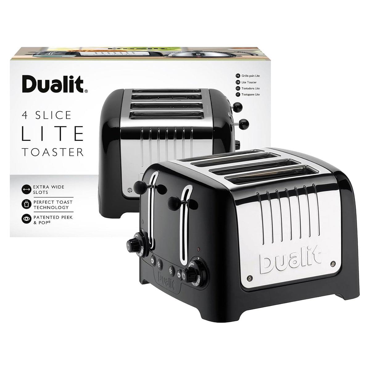 Dualit 4 Slice Lite Toaster 2kW Stainless Steel High Gloss Black with Bagel & Defrost Settings 36mm Wide Slots - Image 10