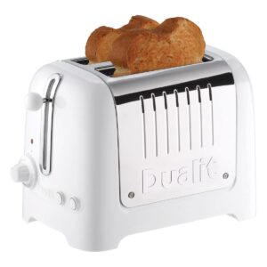 Dualit Lite 2 Slice Toaster White 1.1kW Stainless Steel with Wide Slots Bagel & Defrost Settings
