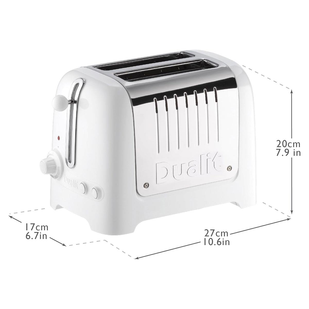 Dualit Lite 2 Slice Toaster White 1.1kW Stainless Steel with Wide Slots Bagel & Defrost Settings - Image 3