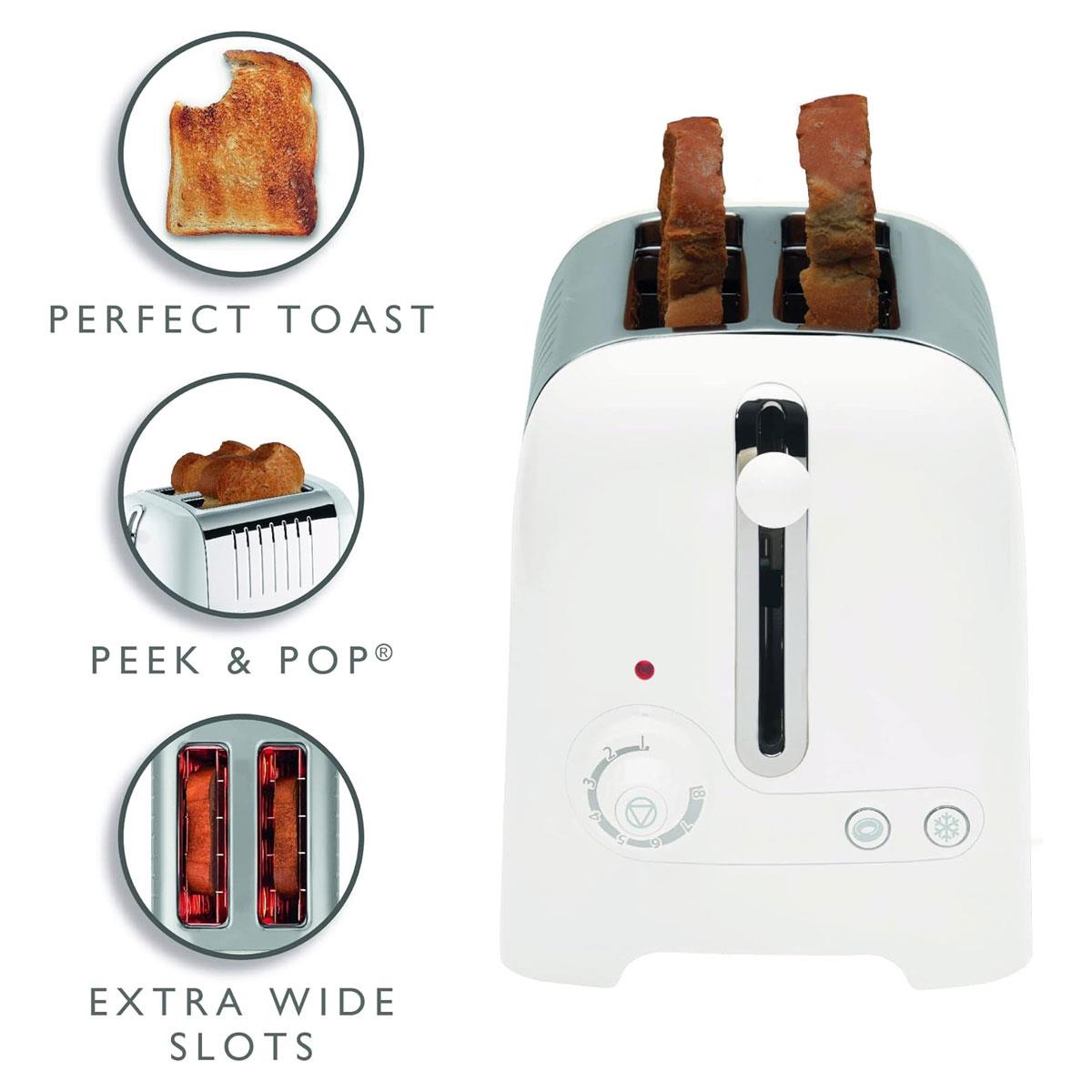 Dualit Lite 2 Slice Toaster White 1.1kW Stainless Steel with Wide Slots Bagel & Defrost Settings - Image 5