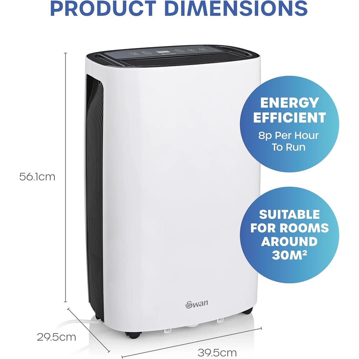 Swan 20L Dehumidifier With LED Display 4L Water Tank Auto Shut Off Humidity Sensor And 24 Hour Timer White - Image 2
