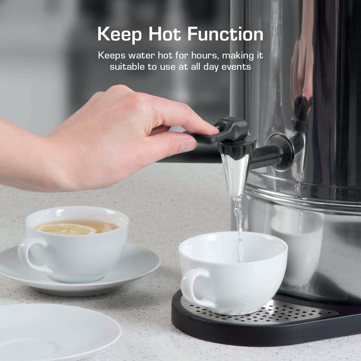 Swan Catering Urn 26L 2500W Stainless Steel Automatic Temperature Control Concealed Heating Drip Tray - Image 5