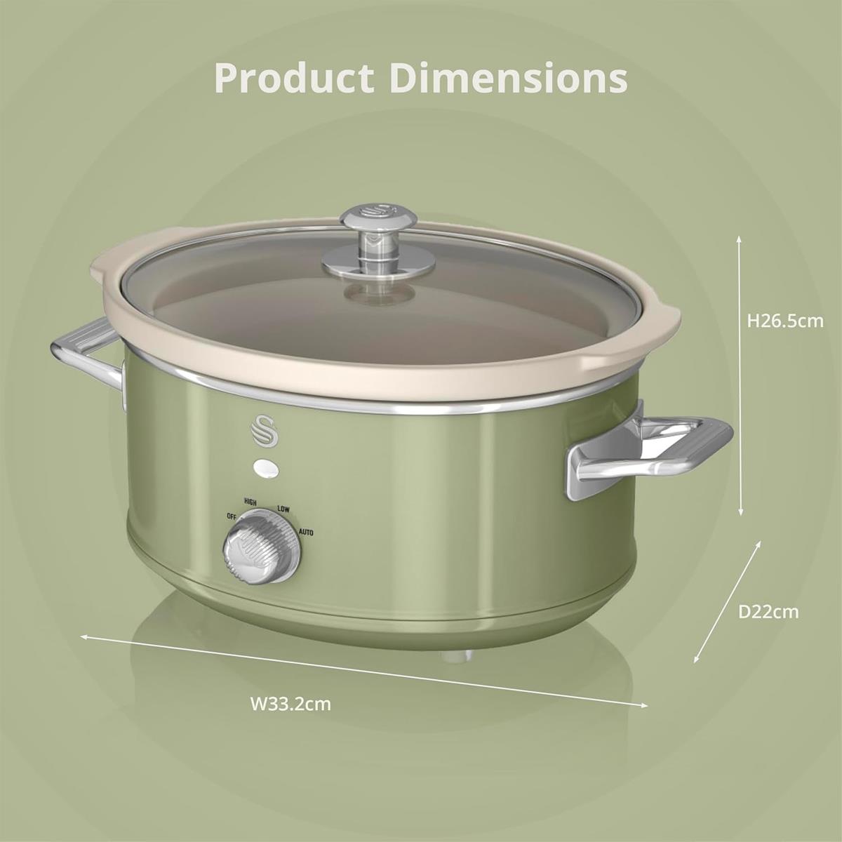 Swan Retro Slow Cooker 3.5L 200W 3 Heat Settings Ceramic Pot Keep Warm Function Green - Image 3