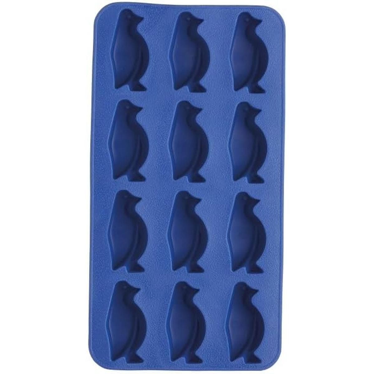 BarCraft Penguin Ice Cube Tray Flexible Silicone Mould 12 Penguin-Shaped Cubes Blue 26 x 12 cm