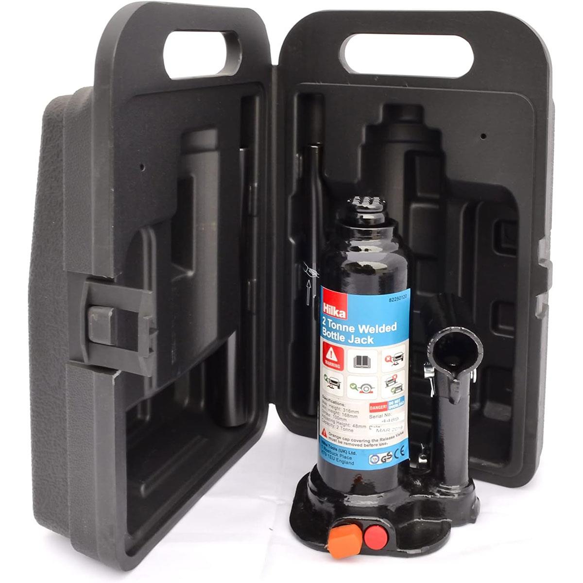Hilka 2 Tonne Welded Bottle Jack 168–316mm Adjustable Alloy Steel Black with Blow Mould Case - Image 2