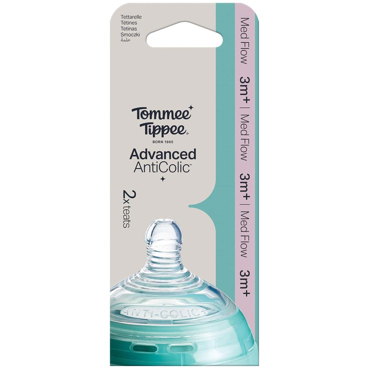 Tommee Tippee Advanced Anti-Colic Baby Bottle Teats Medium Flow 3m+ Soft Silicone Pack of 2 - Image 2
