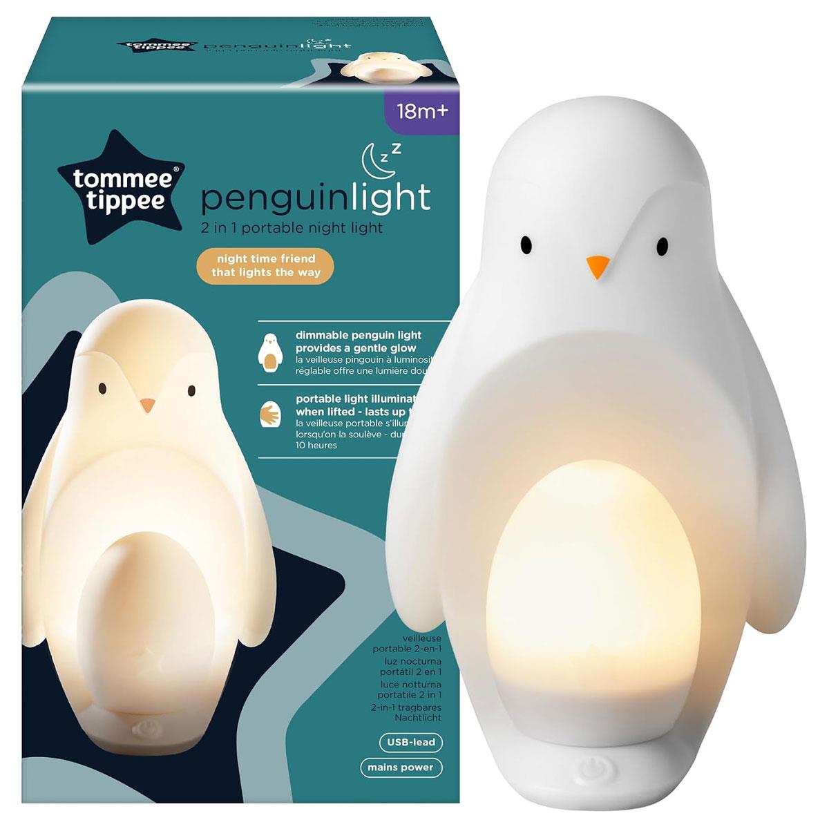 Tommee Tippee 2 in 1 Penguin Night Light with Portable Egg Light Rechargeable LED Dimmable USB White