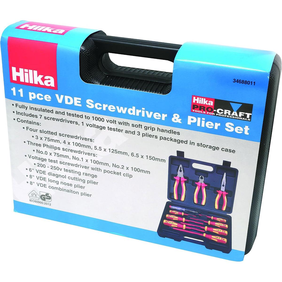 Hilka VDE Screwdriver and Plier Set 11-Piece 1000V Insulated Red/Yellow Storage Case - Image 2