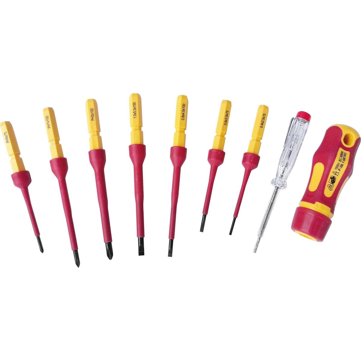 Hilka VDE Quick Blade Electricians Screwdriver Set 9 Piece 1000V Chrome Vanadium Steel Red