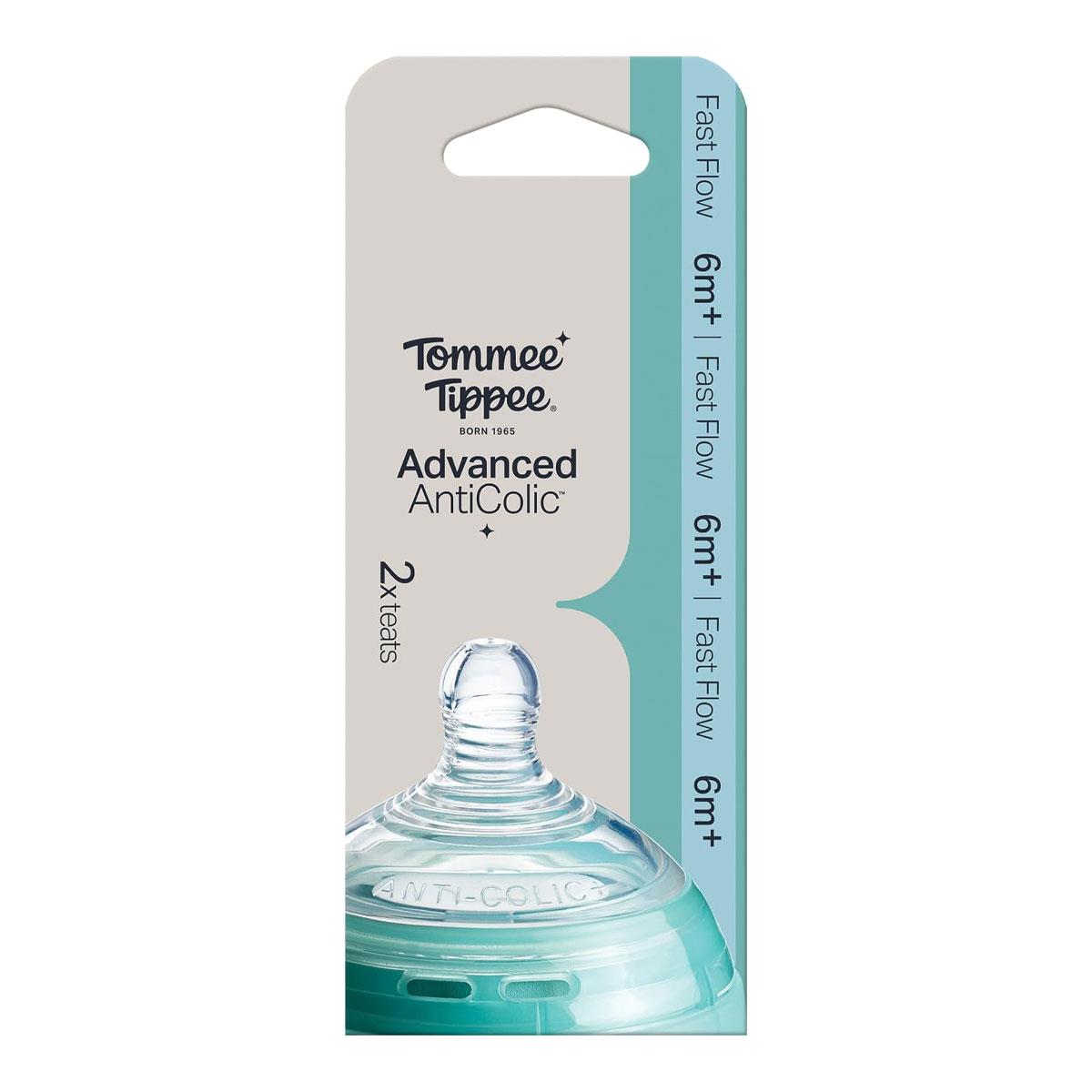 Tommee Tippee Advanced Anti-Colic Baby Bottle Teats Fast Flow Soft Silicone BPA Free 2 Pack 6m+ - Image 2