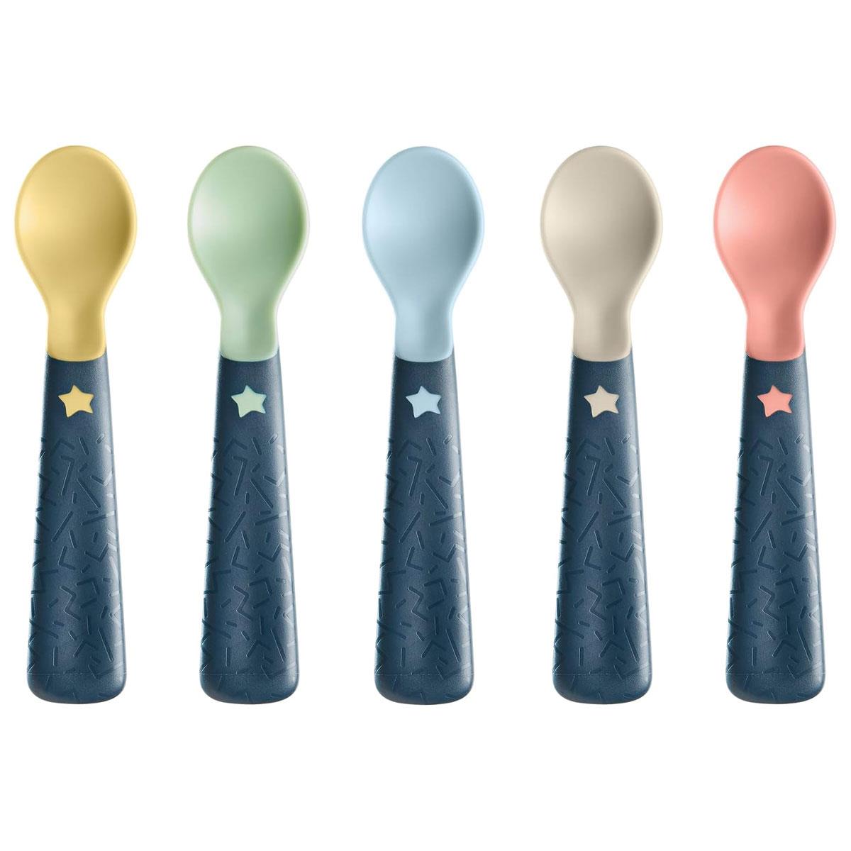 Tommee Tippee Easigrip Self-Feeding Weaning Spoons Chunky Handles Wide Deep Spoon BPA Free 5 Pack Multicolour 6m+