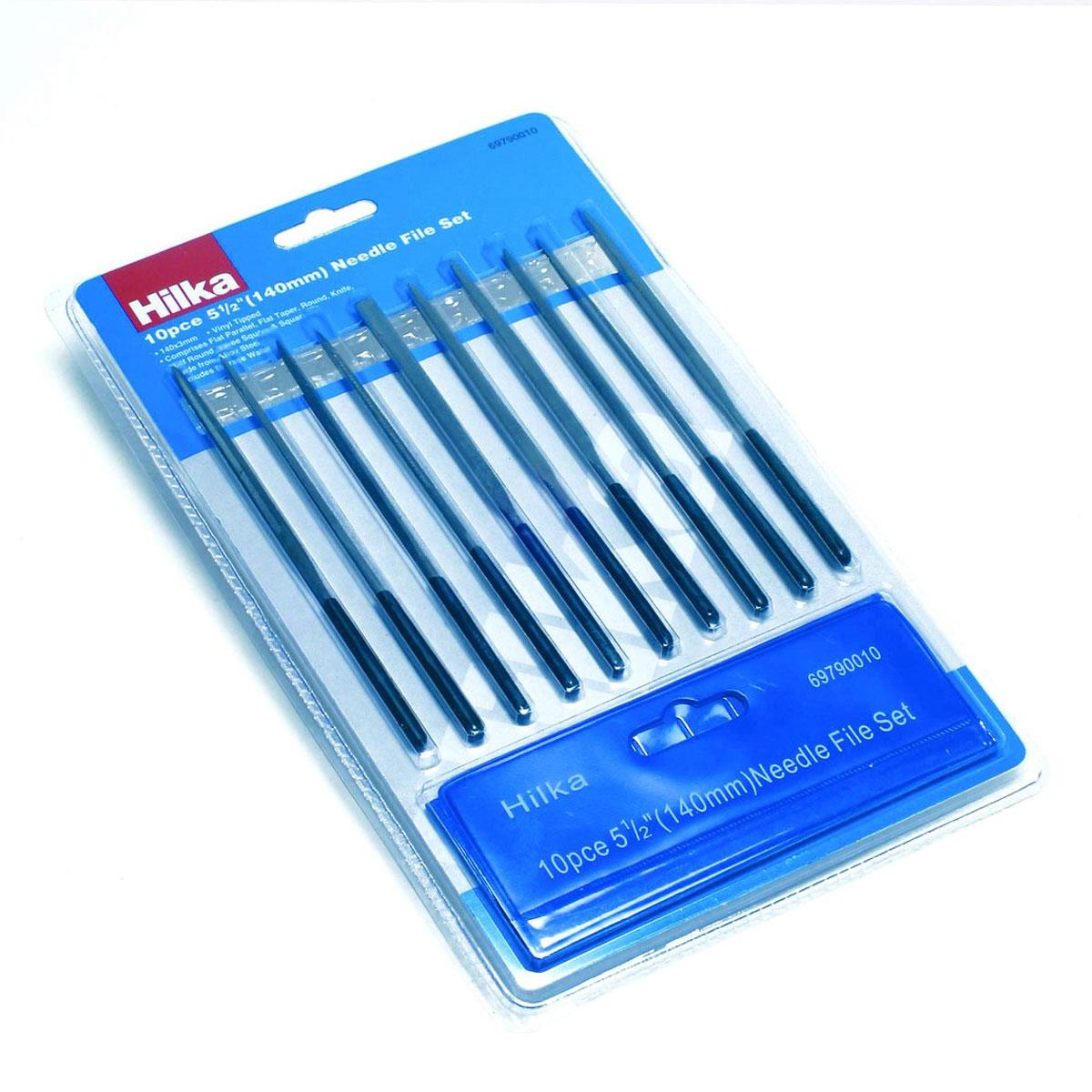 Hilka 10 Piece Needle File Set Soft Grip 140 x 3mm Alloy Steel Precision Files with Storage Wallet