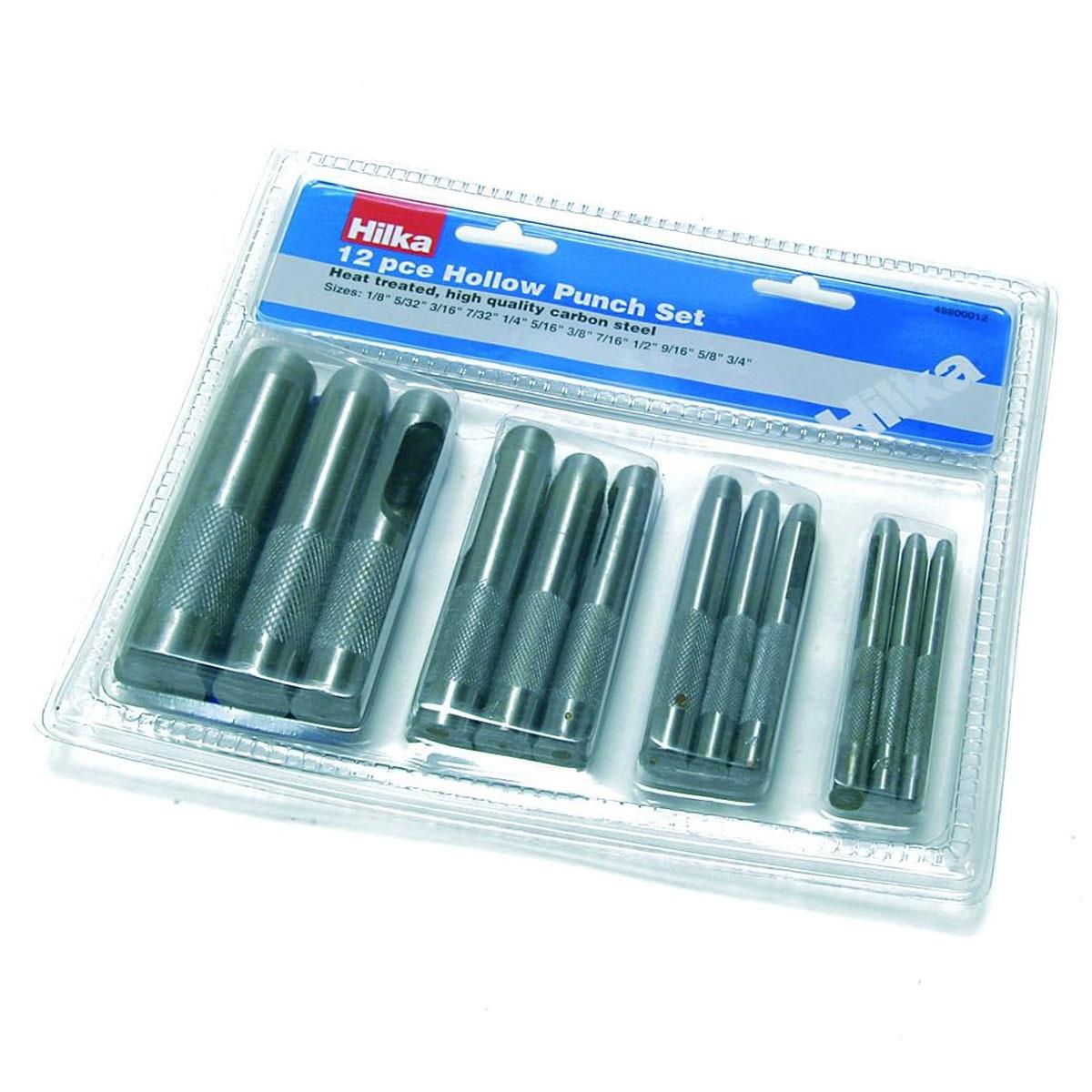 Hilka Hollow Punch Set 12 Piece Drop-Forged Carbon Steel Punches 1/8" to 3/4" with Storage Pouch