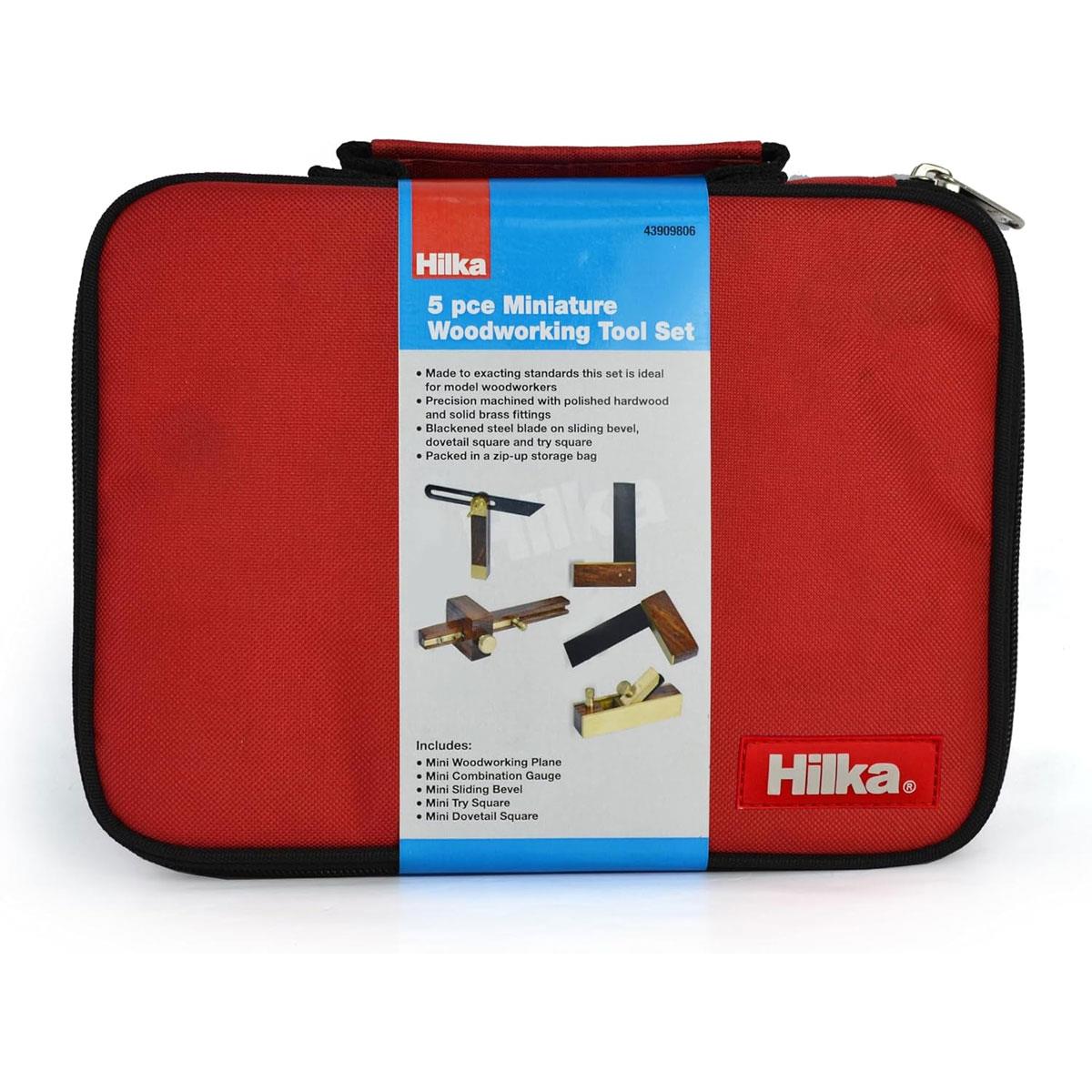 Hilka 5-Piece Miniature Woodworking Tool Set with Polished Hardwood Handles and Storage Bag - Image 3
