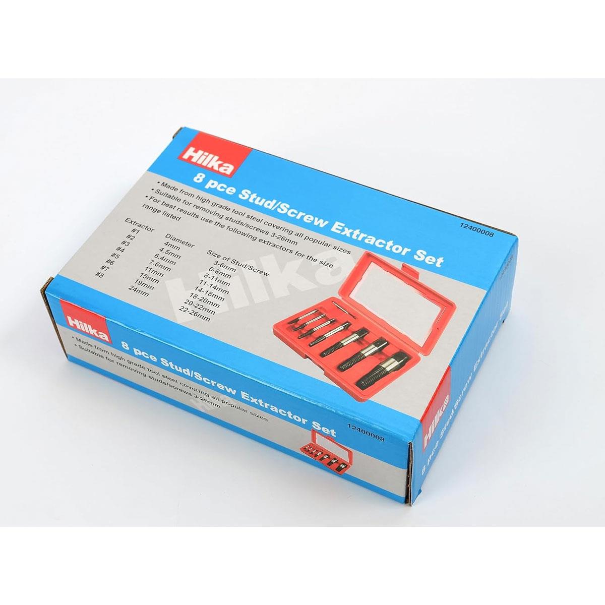 Hilka 8-Piece Stud Screw Extractor Set 4-24mm High Grade Tool Steel with Carry Case - Image 7