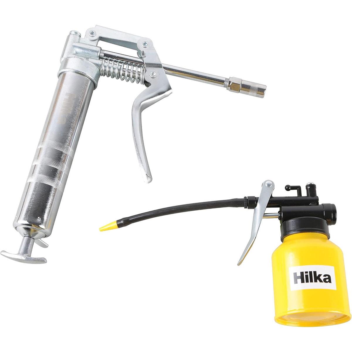 Hilka Mini Grease Gun and Oil Can Set 120g Silver with Rigid and Flexible Nozzles - Image 4