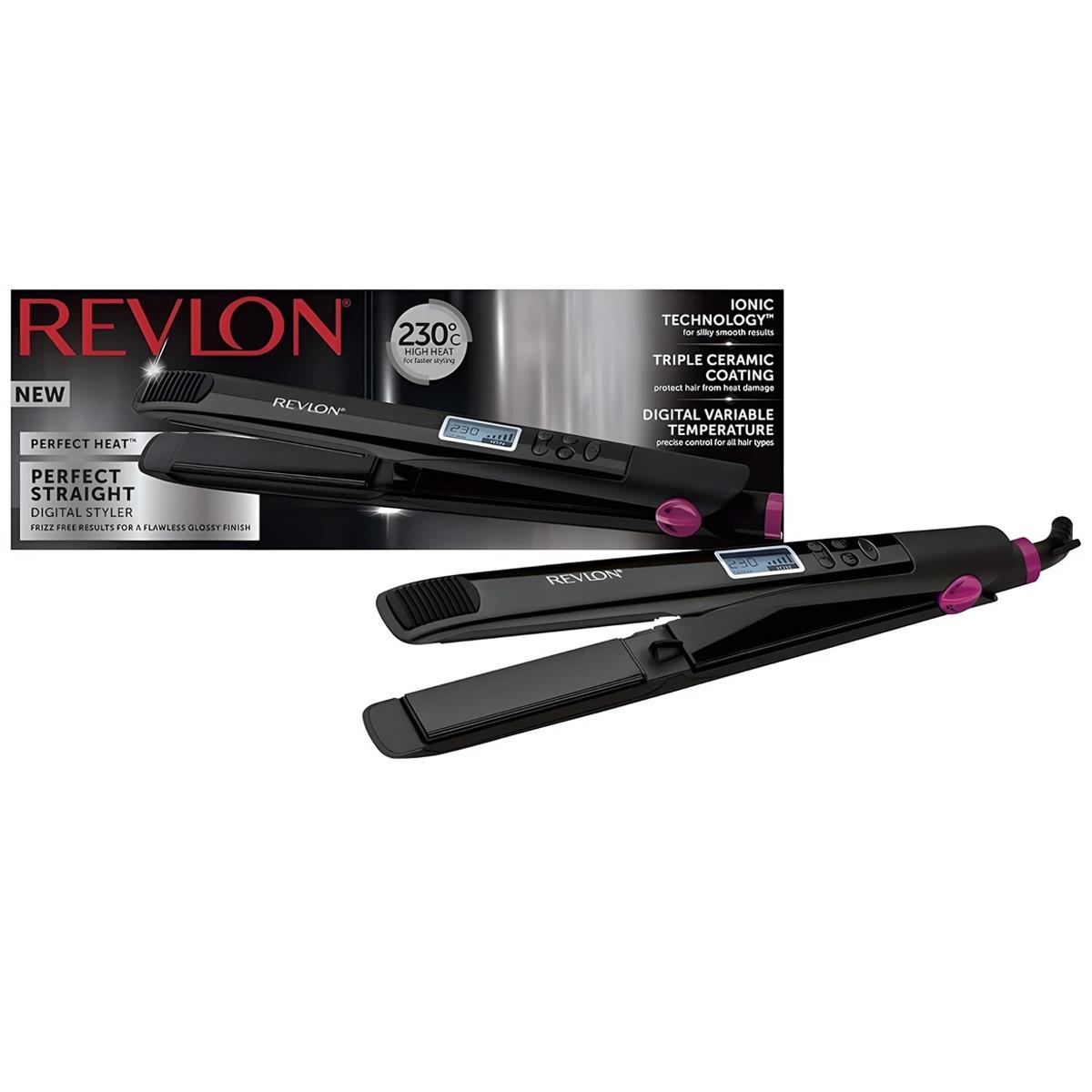 Revlon Perfect Heat Digital Hair Straightener 230°C Ceramic Titanium Plates Ionic Anti-Frizz Black