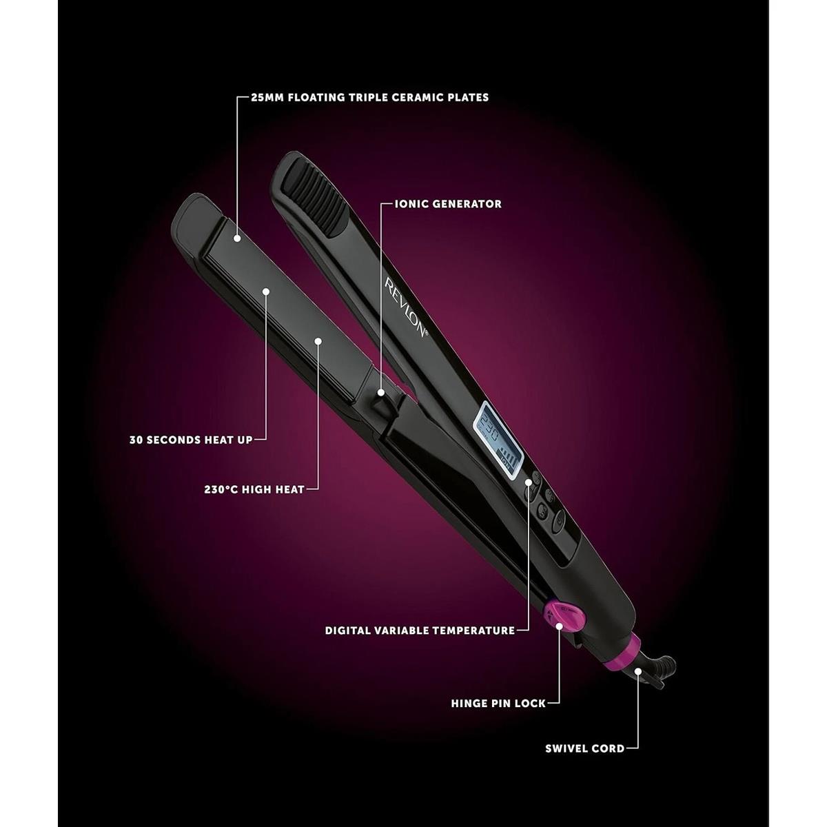 Revlon Perfect Heat Digital Hair Straightener 230°C Ceramic Titanium Plates Ionic Anti-Frizz Black - Image 4