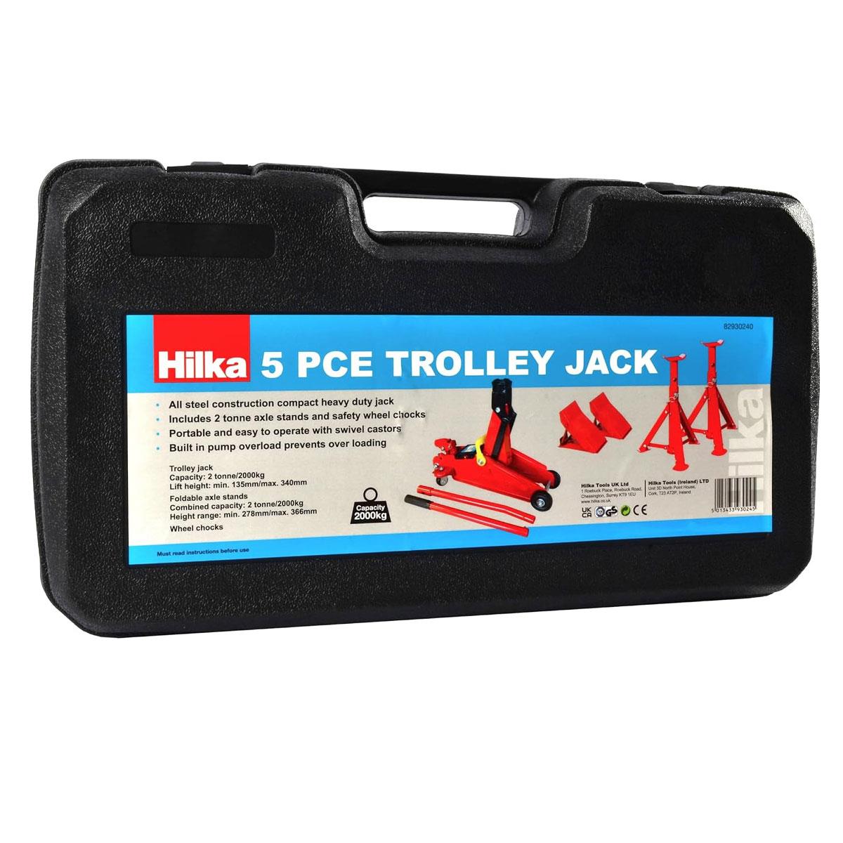 Hilka 2 Tonne Trolley Jack Kit Alloy Steel Red 2 Axle Stands & Wheel Chocks - Image 4