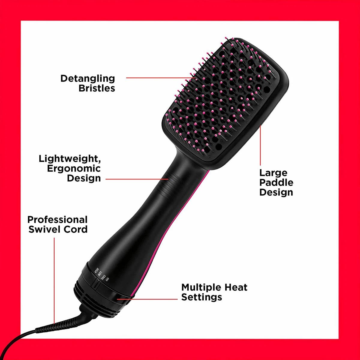 Revlon One Step Hair Dryer Styler Brush Ionic 2 Heat Settings Cool Shot Detangling Bristles UK Plug - Image 5