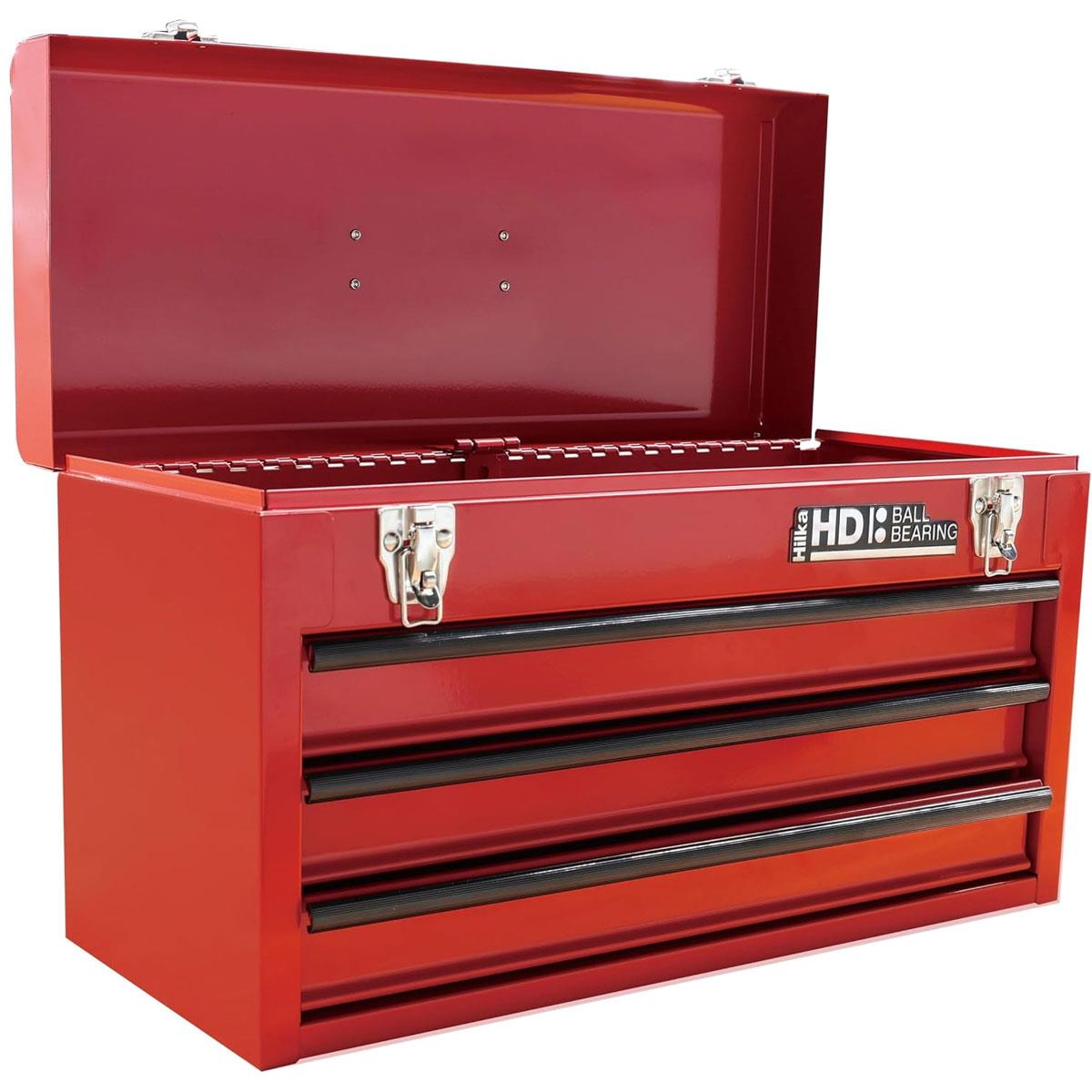 Hilka 3 Drawer Portable Tool Chest Carbon Steel Red Lockable Tool Storage Box