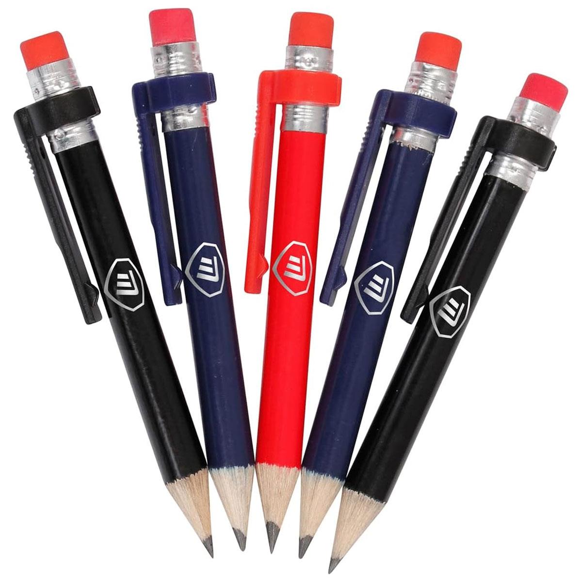 Masters Golf Sports Practical Wooden Pencils with Clip & Eraser Medium Point Multicolour Pack of 5
