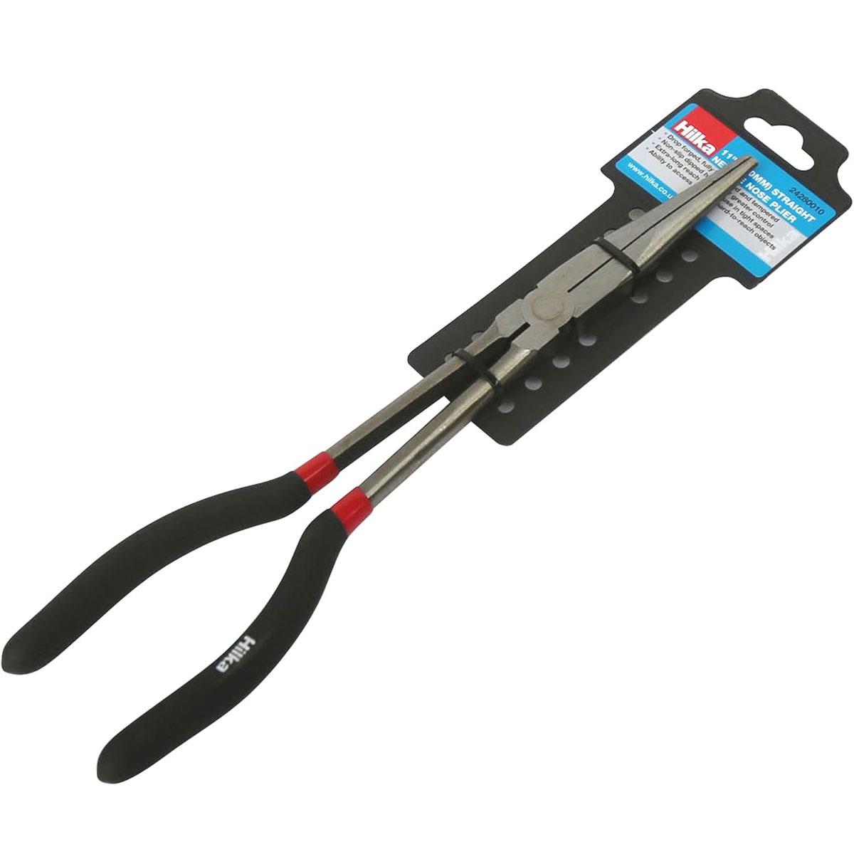 Hilka Straight Needle Nose Pliers 11" (280mm) Drop Forged Hardened Steel Black Non-Slip Handle