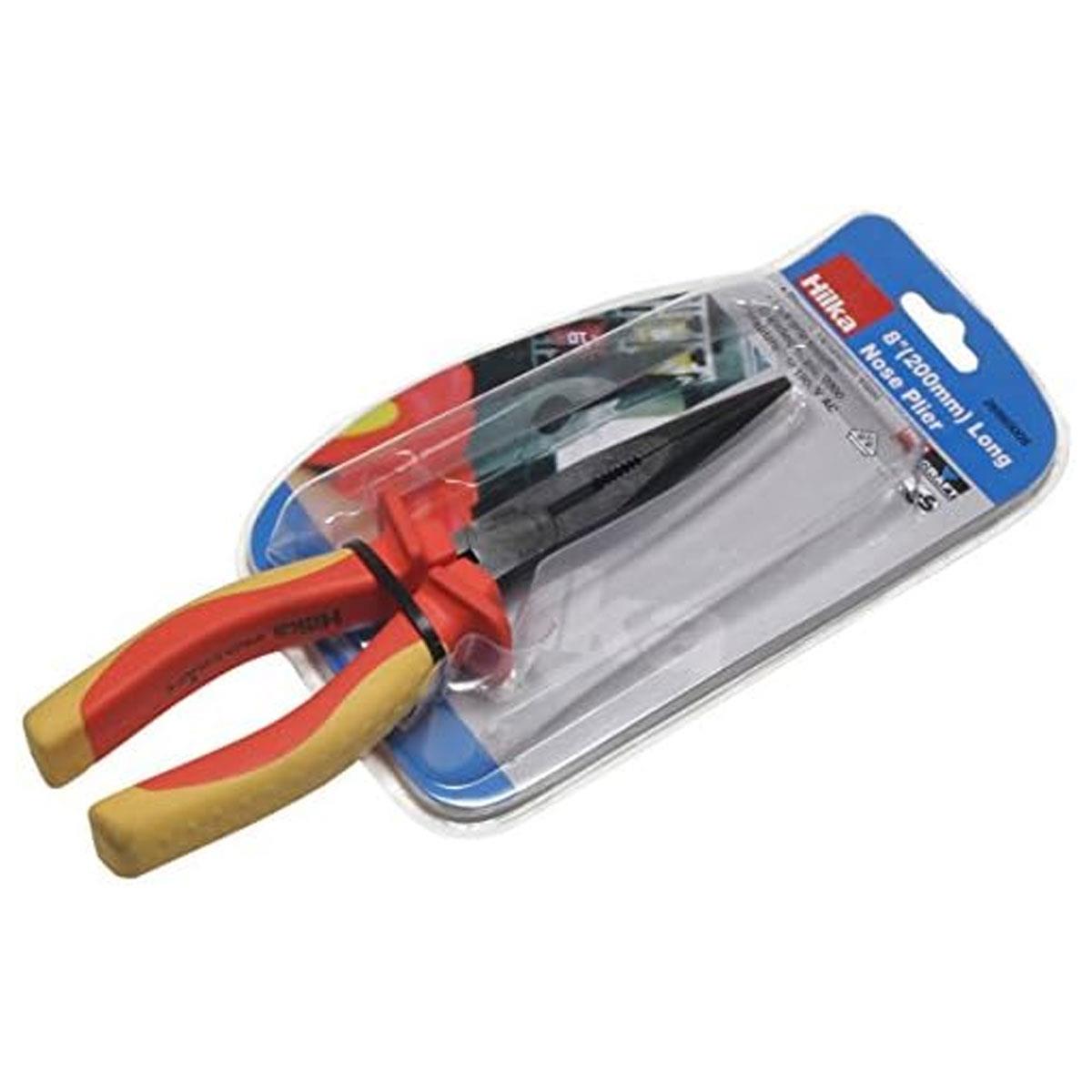 Hilka VDE Long Nose Pliers Pro Craft 200 mm Chrome Vanadium Steel Soft Grip 1000V AC