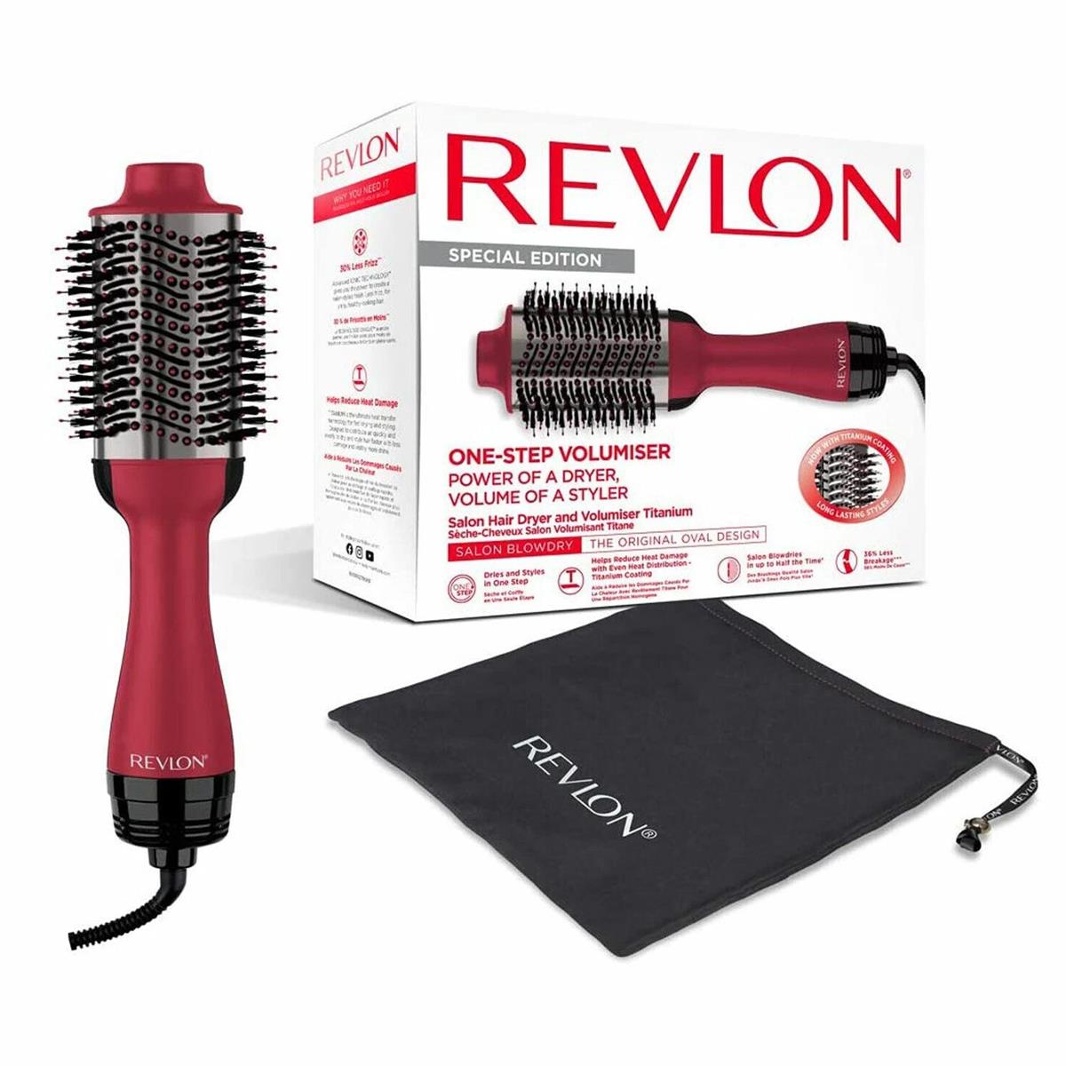 Revlon One Step Titanium Hair Dryer Volumiser 3 Heat 2 Speed Ionic Oval Brush Red Special Edition