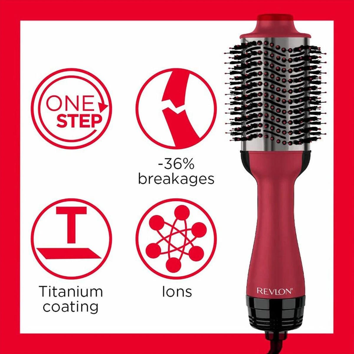 Revlon One Step Titanium Hair Dryer Volumiser 3 Heat 2 Speed Ionic Oval Brush Red Special Edition - Image 3