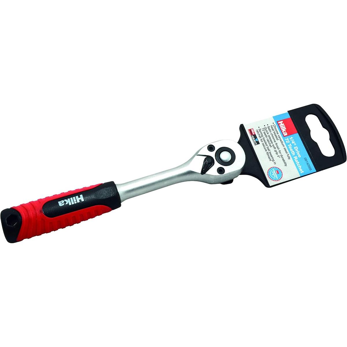 Hilka 1/4" Drive 72-Tooth Quick Release Ratchet 130mm Chrome Vanadium Steel Soft Grip
