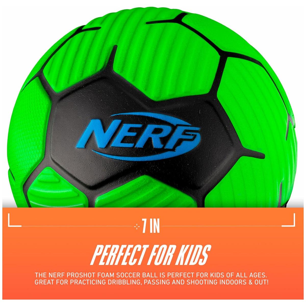 Nerf Proshot Mini Foam Soccer Ball 7 Inch Soft Textured Grip Indoor & Outdoor Green and Black Kids - Image 2
