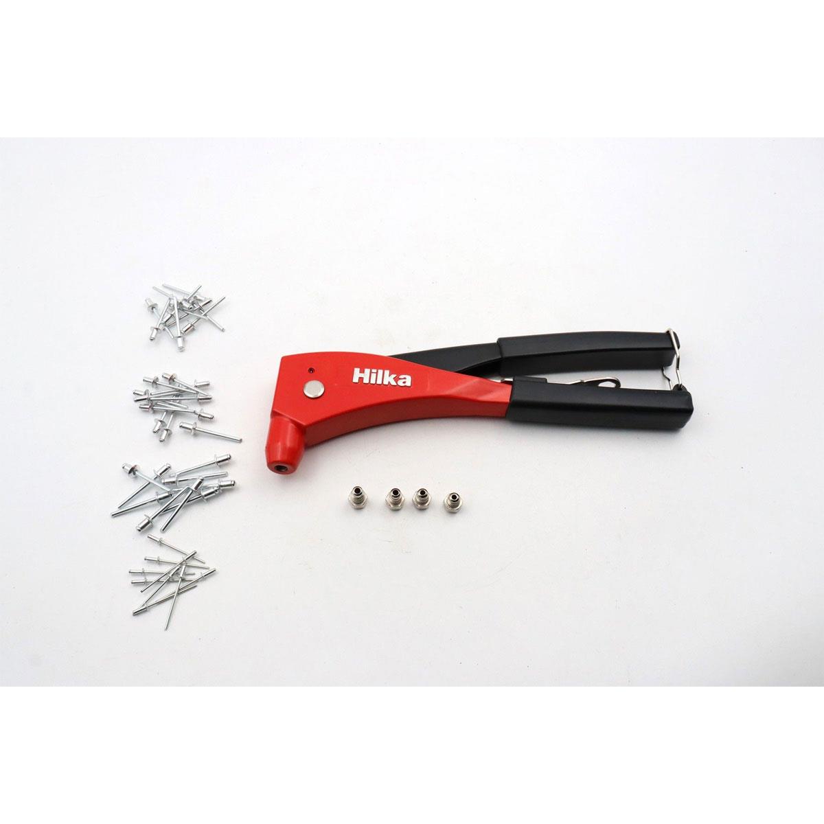 Hilka Rivet Gun with 40 Rivets Die Cast Aluminium Body 4 Interchangeable Heads 2.4-4.8mm - Image 2
