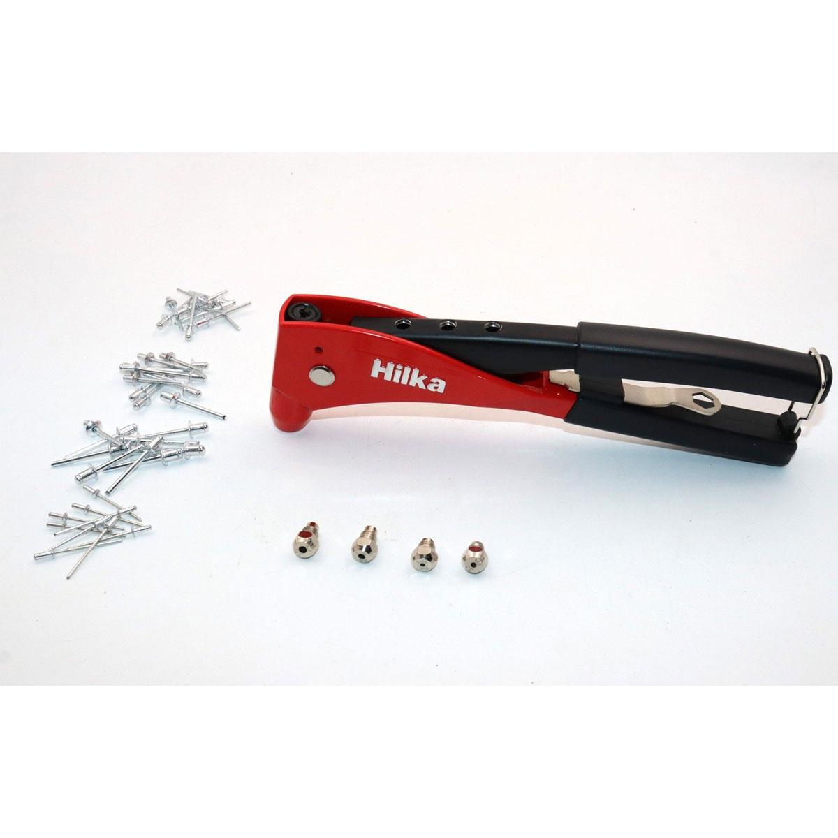 Hilka Rivet Gun with 40 Rivets Die Cast Aluminium Body 4 Interchangeable Heads 2.4-4.8mm - Image 3