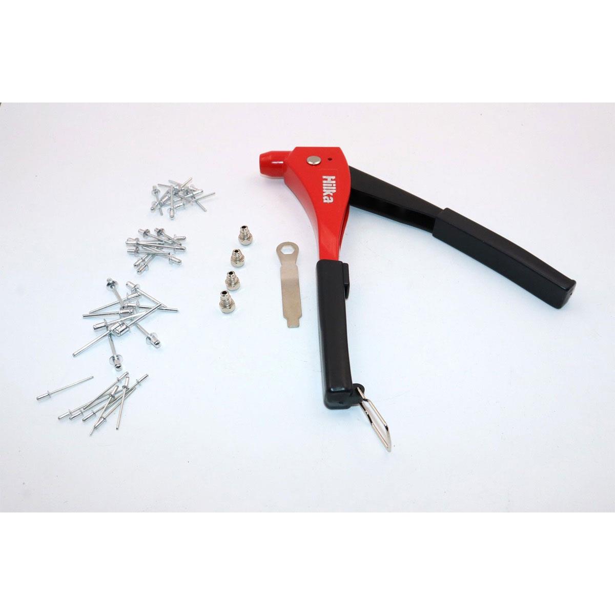 Hilka Rivet Gun with 40 Rivets Die Cast Aluminium Body 4 Interchangeable Heads 2.4-4.8mm - Image 4