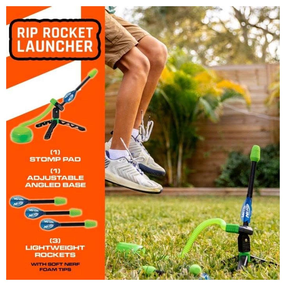 Nerf Rip Rocket Launcher 3 Foam Rockets Stomp Pad Adjustable Launch Base 200ft Range Outdoor Toy 5+ - Image 6