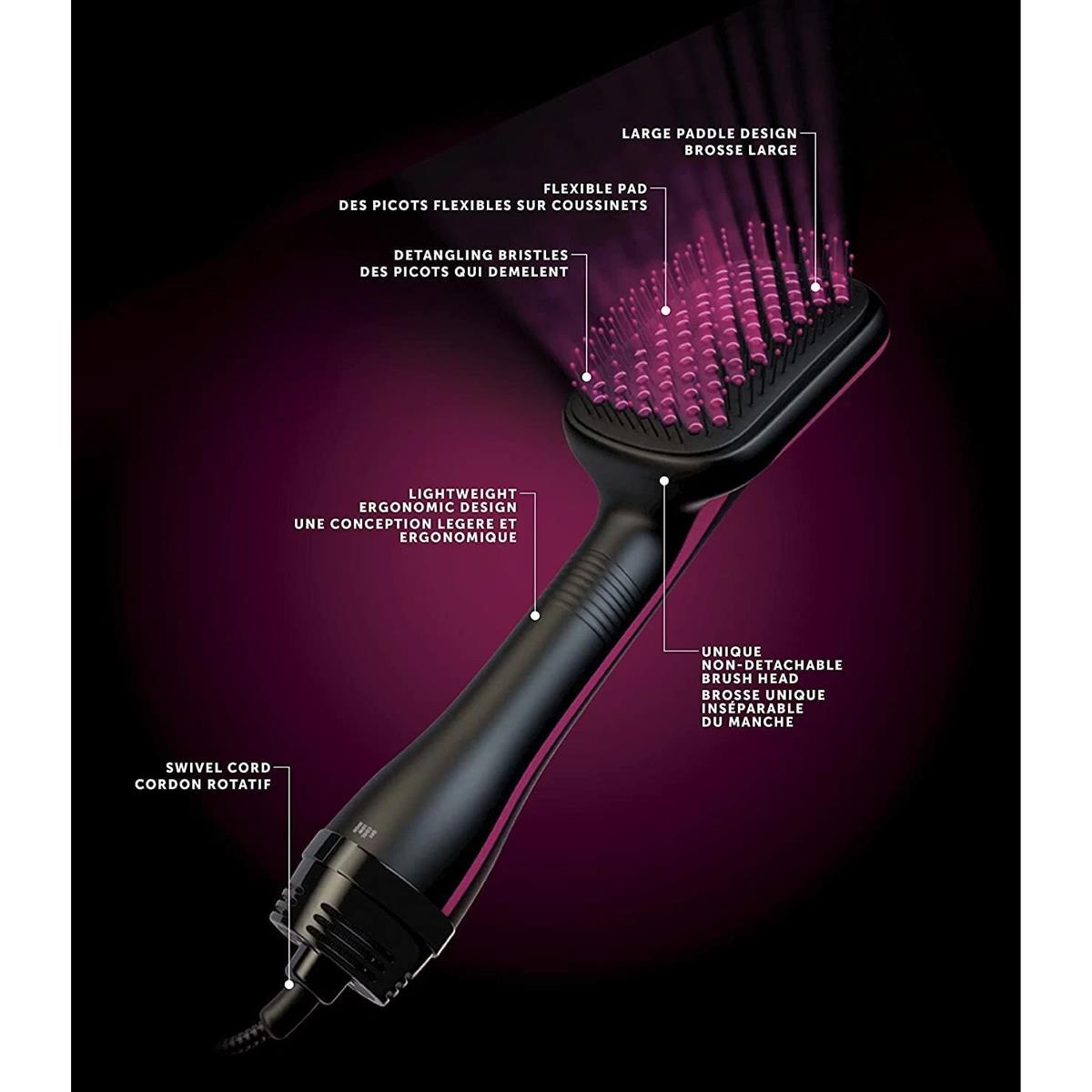 Revlon Perfectionist 2-in-1 Ionising Paddle Brush Hair Dryer 1000W 2 Heat Settings Cool Shot Black - Image 4