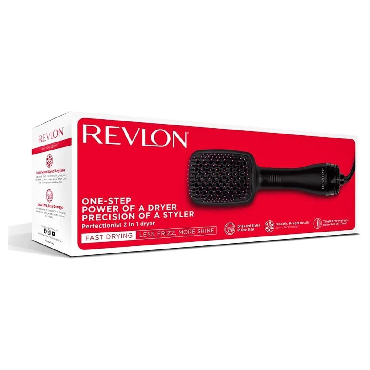 Revlon Perfectionist 2-in-1 Ionising Paddle Brush Hair Dryer 1000W 2 Heat Settings Cool Shot Black - Image 5