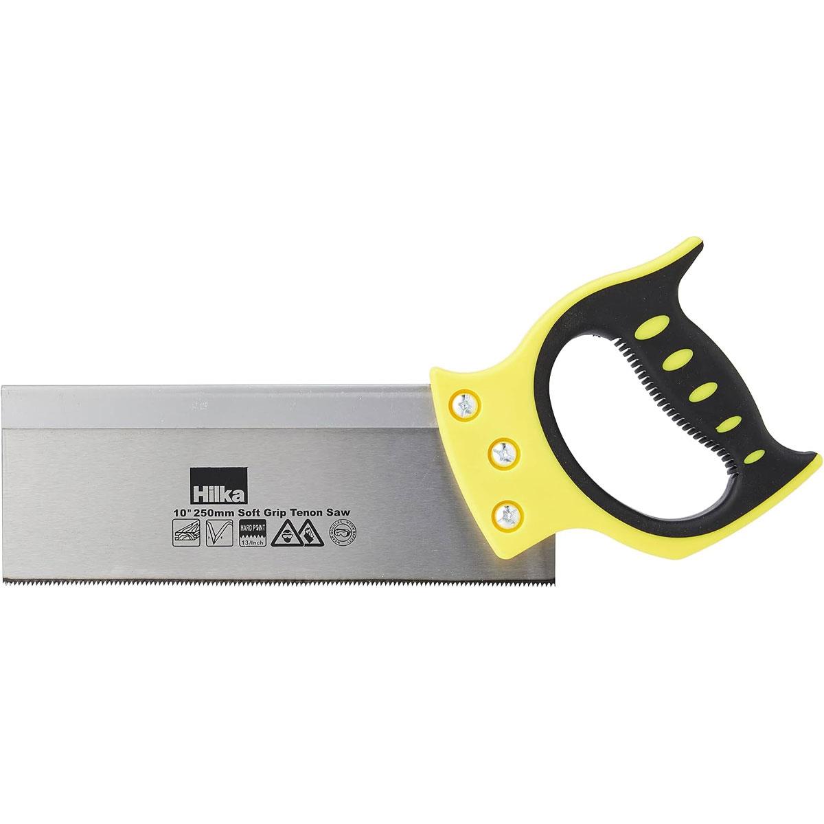 Hilka 10" (250mm) Hardpoint Tenon Saw 13TPI Soft Grip Handle Yellow/Silver