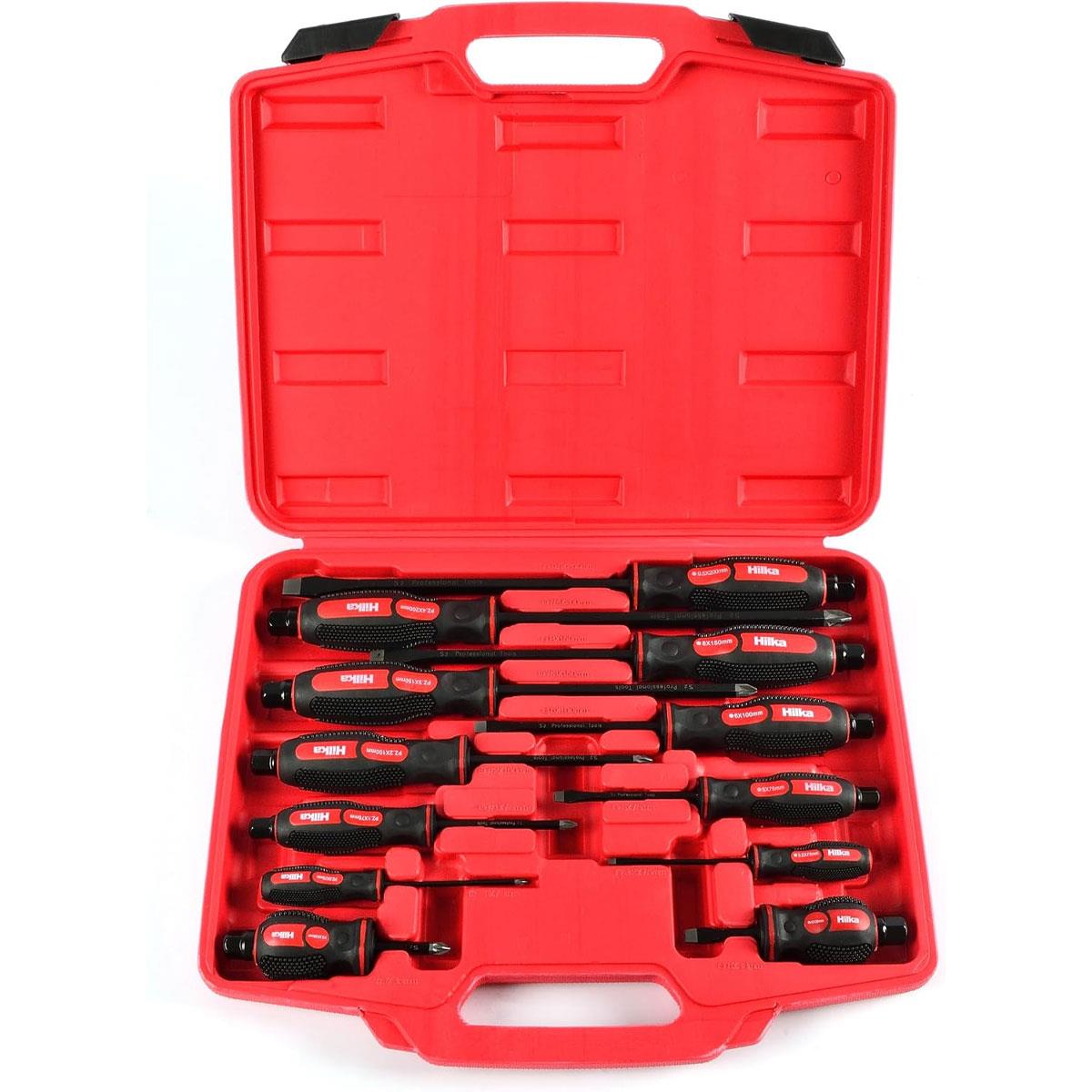 Hilka Pro Craft High Impact Screwdriver Set 12 Piece S2 Steel Magnetic Tips Orange