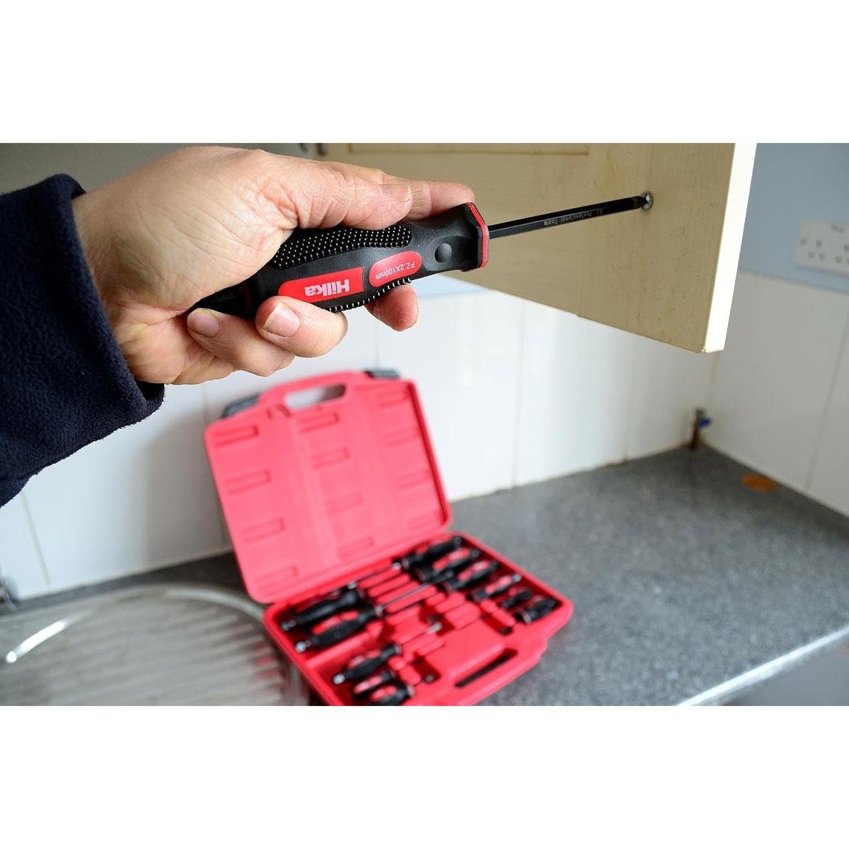 Hilka Pro Craft High Impact Screwdriver Set 12 Piece S2 Steel Magnetic Tips Orange - Image 2