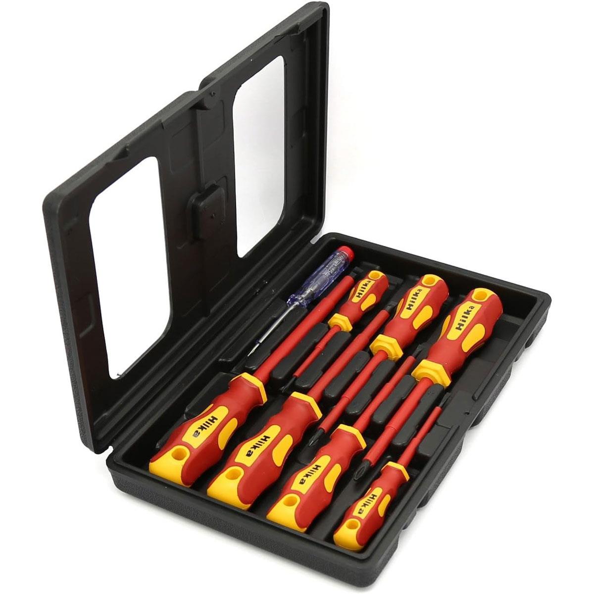 Hilka VDE Electricians Screwdriver Set 8-Piece Chrome Vanadium Steel 1000V Insulated Slotted & Phillips Black